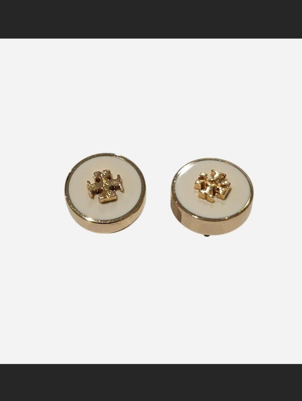 Tory Burch Gold and Cream Round Logo Stud Earrings
